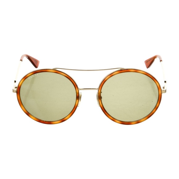 Gucci Gg0061s Round Metal Framed Sunglasses Brown Green Lense - Picture 2 of 12